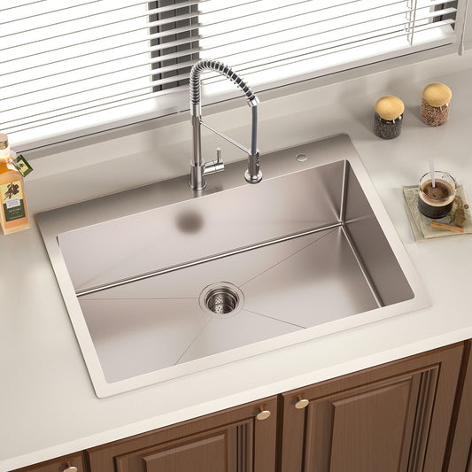 Topmount Kitchen Sink, 33 x 22 inch Drop-in or Topmount 16 Gauge SUS304 Stainless Steel Topmount Kitchen Sink Single Bowl (33 X 22 X 9 inch)